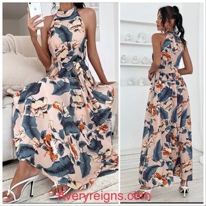 “Maya” Tropical Halter Dress